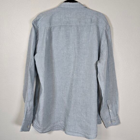 Orvis Button Up Shirt Men's XL Blue White Linen Houndstooth Casual Work Party - Picture 2 of 5